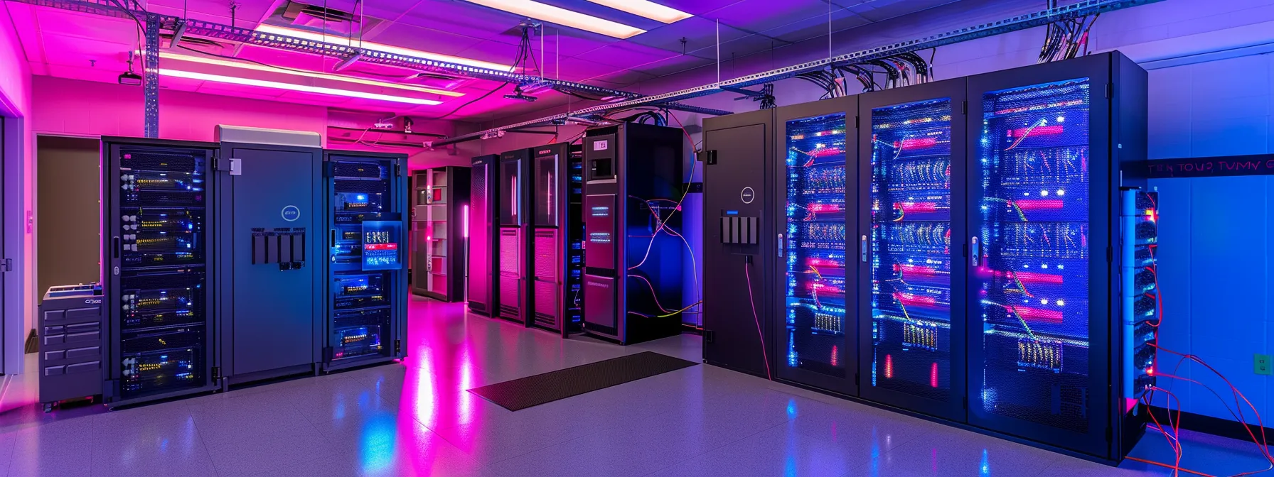 a futuristic, high-tech server room with ai-powered threat detection systems and multi-factor authentication features in action.